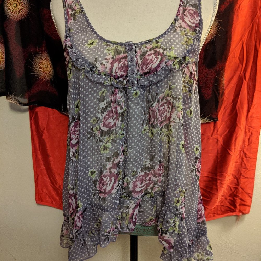 Living Doll XL translucent purple floral dot tank